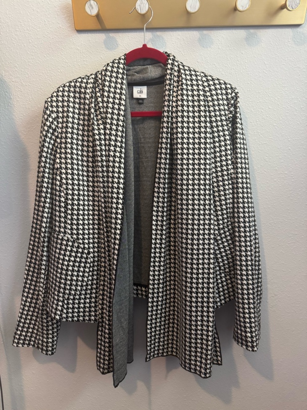 CAbi Black & White Houndstooth Open-Front Blazer Sz XL